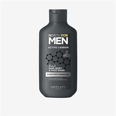 Средство для душа, волос и умывания 3 в 1 North for Men Active Carbon