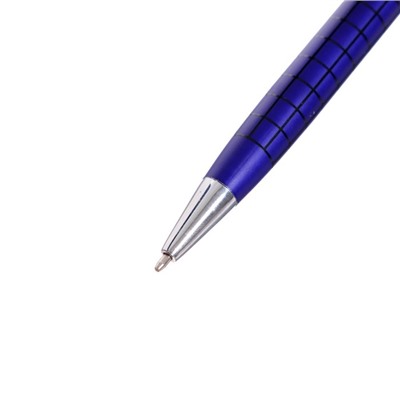 УЦЕНКА Ручка подарочная шариковая в пластик футляр поворот "Шотландка", корпус синий с серебром