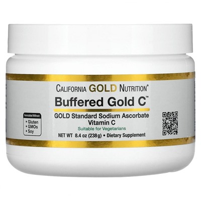 California Gold Nutrition, Buffered Gold C, некислый буферизованный витамин C в форме порошка, аскорбат натрия, 238 г (8,4 унции)