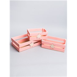 Ящик деревянный набор из 3шт реечный 30,5х18,5х9см розовый пастельный