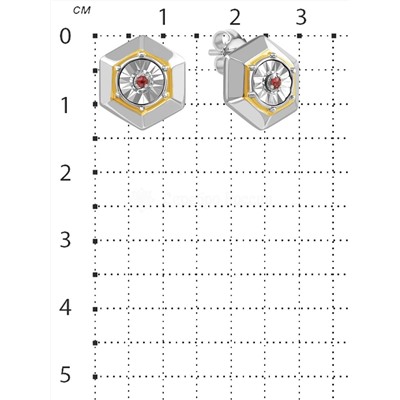 Серьги-пусеты из серебра с красным рубином и золочением родированные 925 пробы SE01993RU/G