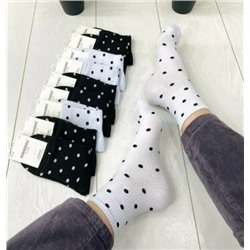 Женские носки хлопок Миниbs с принтом горошек, черно-белый (упаковка 10шт)