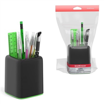 Набор настольный пластиковый ErichKrause® Forte, Accent, черный с зеленой вставкой