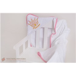 Полотенце с уголком Princess белое с розовым кантом
