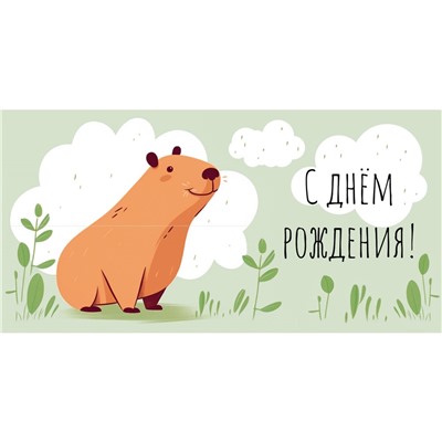 Конверт для денег Dream Cards "С Днем Рождения! Веселая капибара" (1-11-0142) уф-лак