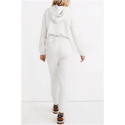 White Quilted Hoodie and Sweatpants Two Piece Set