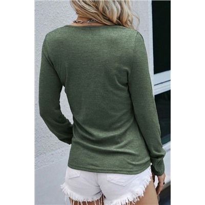 Mist Green Long Sleeve Snap Button Henley Top