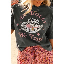 Gray WE TRUST IN DOLLY Western Fashion Graphic Tee