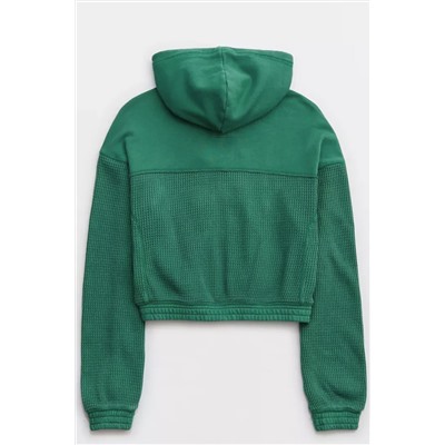 Blackish Green Waffle Knit Hooded Jacket and Shorts Outfit