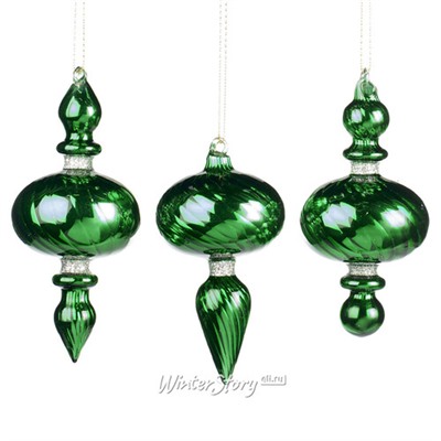 Набор стеклянных елочных игрушек Arellano Lucero 15 см зеленый, 12 шт, подвеска (Goodwill)