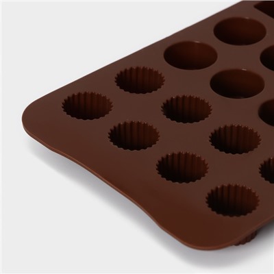 Форма для конфет и шоколада Доляна «Коробка конфет», силикон, 23,2×13,8×0,5 см, 24 ячейки, цвет коричневый