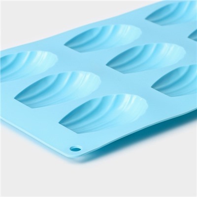 Форма для выпечки Доляна «Подводный мир. Ракушка», силикон, 28×17×2 см, 9 ячеек (6,7×4,5×1,3 см), цвет голубой