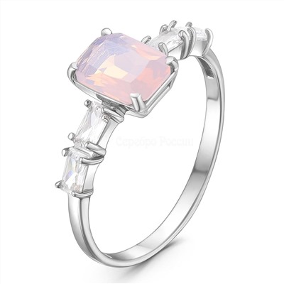 Кольцо женское из серебра с плавленым кварцем цвета лунный розовый и фианитами родированное 925 пробы 1-405р236