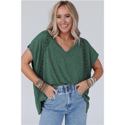 Blackish Green Crochet Lace Detail Oversized Tee