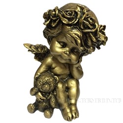Фигура декоративная Ангелочек с медведем (цвет сусальное золото), L9,5W9,5H13 cм