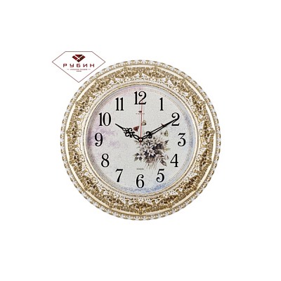 Часы настенные "Рубин" "Полевые цветы""3825-003 корпус белый с золотом  3825-003