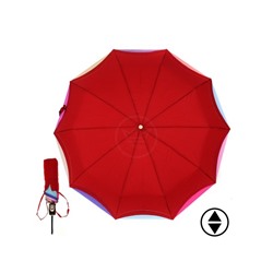 Зонт женский ТриСлона-L 3110 B/B,  R=58см,  суперавт;  10спиц,  3слож,  эпонж,  черный каркас,  красный/радуга 249149