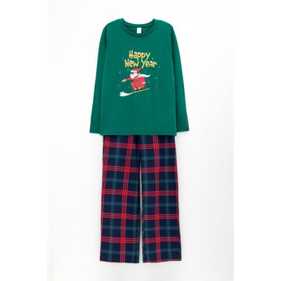 Пижама  для мальчика  К 1600/темно-зеленый,текстильная клетка