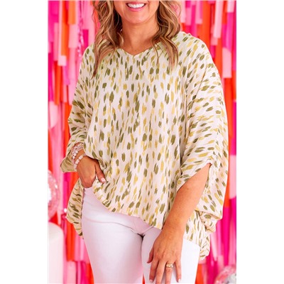 Yellow Printed Printed 3/4 Dolman Sleeve Plus Size Blouse