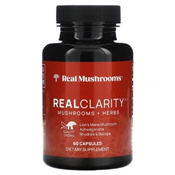 Real Mushrooms, RealClarity, грибы и травы`` 60 капсул