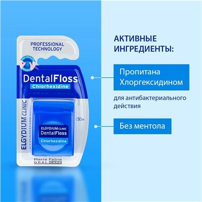 Вощеная зубная нить с хлоргексидином DentalFloss, 50 м