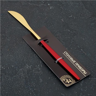 Нож столовый из нержавеющей стали Magistro «Блинк», длина 22 см, на подвесе цвет золотой, красная ручка