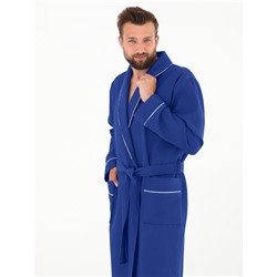 Халат мужской, шалька+кант, размер 48, цвет синий, вафля