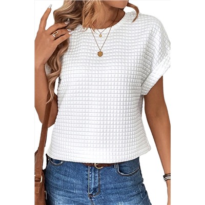 White Checkered Textured Bat Sleeve T Shirt