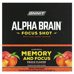 Onnit, Alpha Brain Focus Shot, персик, 6 флаконов по 75 мл (2,5 жидк. Унции)