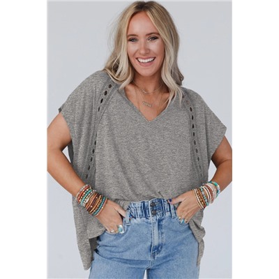 Gray Crochet Lace Detail Oversized Tee