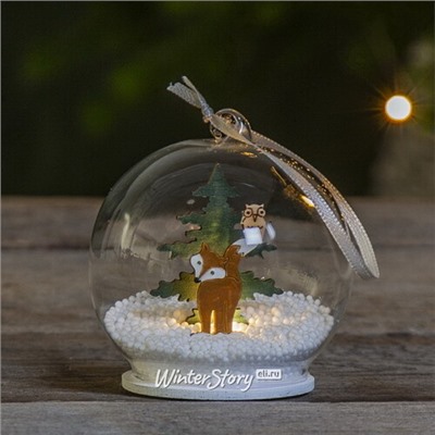 Светящийся шар с композицией Forest Friends: Лиса Джоан 9 см, на батарейках, стекло (Star Trading)