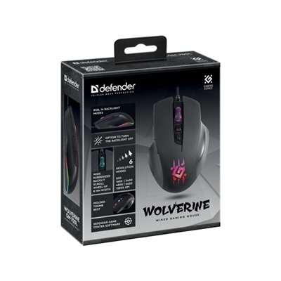 DEFENDER Проводная игровая мышь Wolverine GM-700L RGB,7кнопок,12800dpi  52700