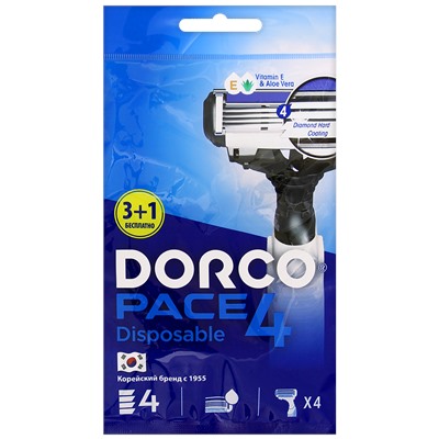 Станок для бритья с несъемной головкой DORCO PACE-4 (4 шт.), FRA 100-(3+1)P