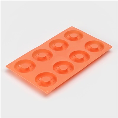 Форма для выпечки Доляна «Сладости.Пончики с кунжутом», силикон, 28,5×17 см, 8 ячеек (d=6,3 см), цвет МИКС