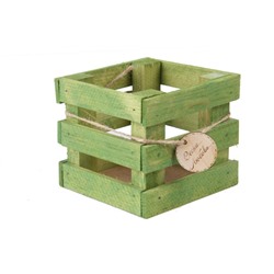 Ящик деревянный реечный с биркой 10х10х9 см фисташковый