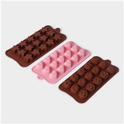 Набор форм для конфет и шоколада Доляна «Сердечки. Звездочки. Цветы», 3 шт, силикон