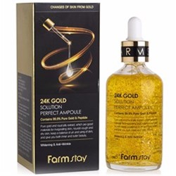 Сыворотка для лица Farmstay 24K Gold Solution Perfect Ampoule 100мл ампульная с золотом и пептидами