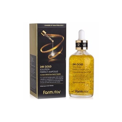 Сыворотка для лица Farmstay 24K Gold Solution Perfect Ampoule 100мл ампульная с золотом и пептидами