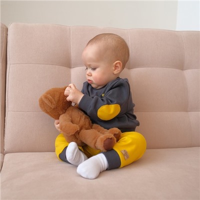 Костюм детский (свитшот, брюки) MINAKU, цвет графитовый/жёлтый, рост 74-80 см