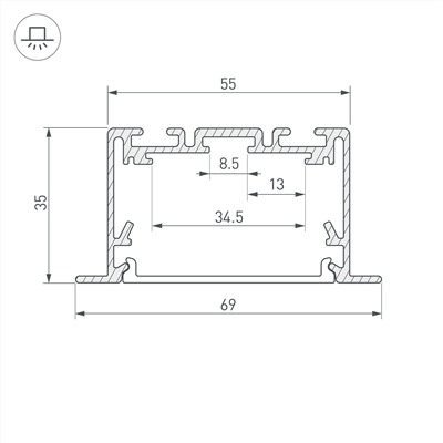 Профиль S2-LINIA69-F-2500 SEAMLESS ANOD (Arlight, Алюминий)