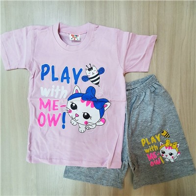 Костюм детский с шортами розовый "Play with me ow!"