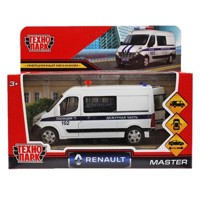 Модель MASTER-14POL-WH RENAULT MASTER ПОЛИЦИЯ длина 14 см,двери,инерц,белый Технопарк в коробке в Самаре