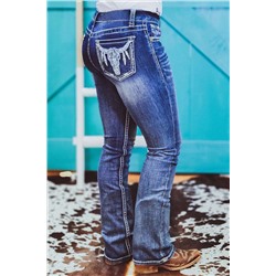 Голубые джинсы прямого кроя в ковбойском стиле
