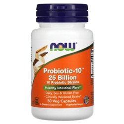 NOW Foods, Probiotic-10, 25 млрд, 50 вегетарианских капсул