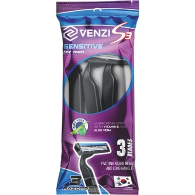 Станки бритвенные Venzi S3, одноразовые, 3 лезвия, 3 шт