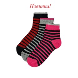 Набор из 3 пар носков в полоску - Разноцветные: красный, серый, фуксия ЖС-314