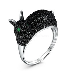 Кольцо из серебра с зелёным агатом и чёрной шпинелью родированное - Кролик