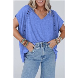 Sky Blue Crochet Lace Detail Oversized Tee