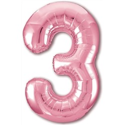 Шар Цифра "3" Slim, Розовый 40''/102 см