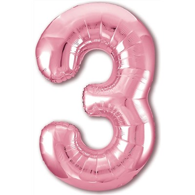Шар Цифра "3" Slim, Розовый 40''/102 см